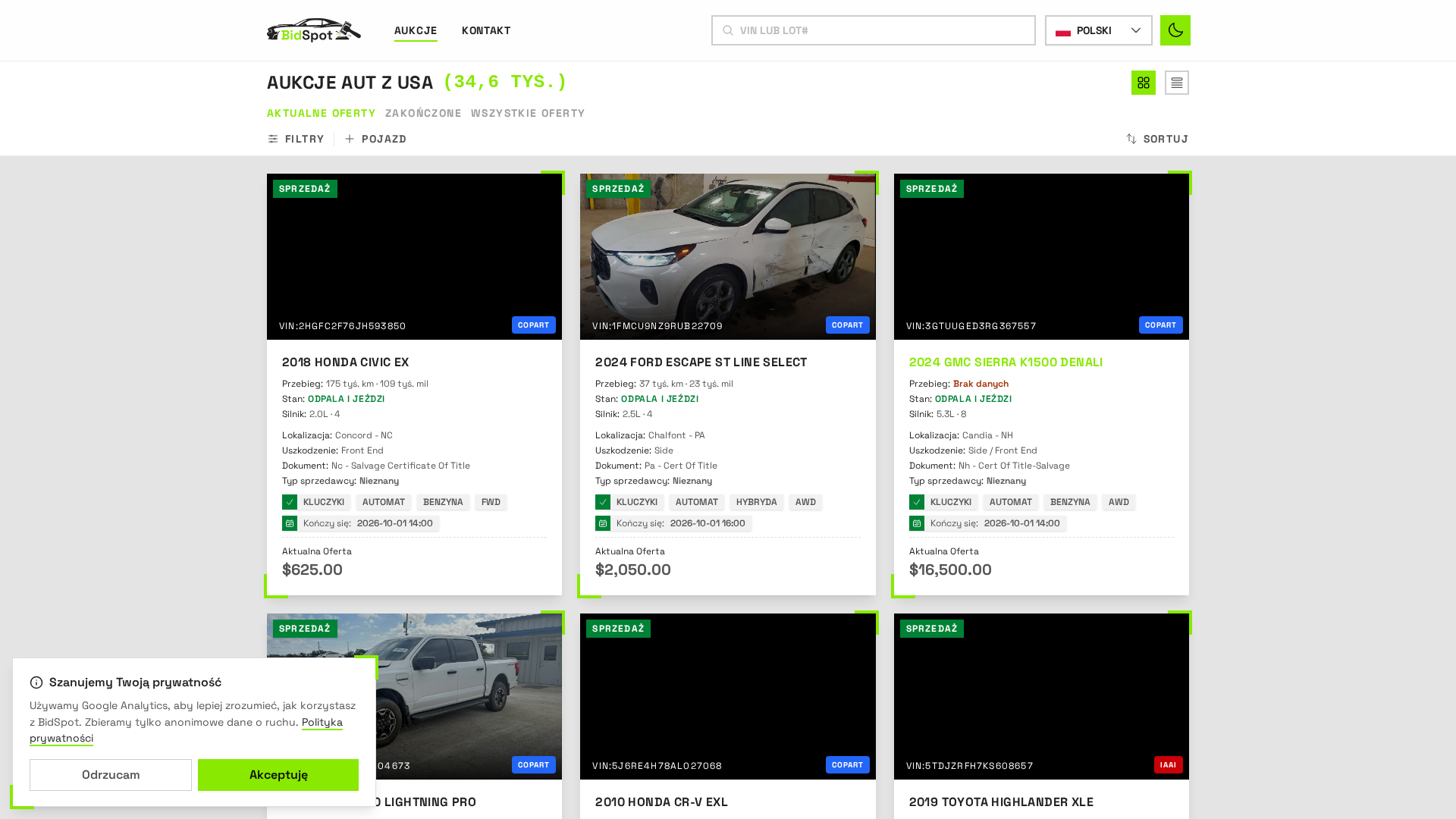 Import, sprowadzenia aut z USA | BidSpot - podgląd
